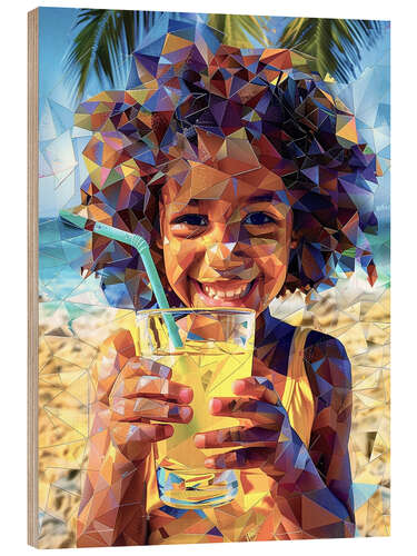 Trätavla Girl with Lemonade on the Beach