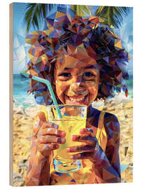 Trätavla Girl with Lemonade on the Beach