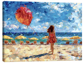 Canvas print Girl with a balloon on the beach