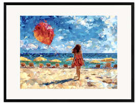 Gerahmter Kunstdruck Mädchen mit einem Ballon am Strand