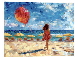 Stampa su plexi-alluminio Girl with a balloon on the beach