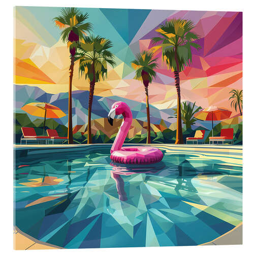 Tableau en verre acrylique Pink flamingo in the swimming pool