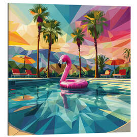 Aluminiumsbilde Pink flamingo in the swimming pool