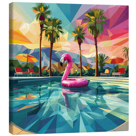 Canvas print Pink flamingo in the swimming pool