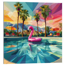 Stampa su plexi-alluminio Pink flamingo in the swimming pool