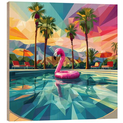 Puutaulu Pink flamingo in the swimming pool