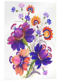 Tableau en verre acrylique Vibrant Floral Fantasy: Purple and Orange Blooms - Tetiana Savchenko