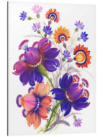 Tableau en aluminium Vibrant Floral Fantasy: Purple and Orange Blooms - Tetiana Savchenko