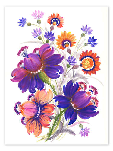 Póster Vibrant Floral Fantasy: Purple and Orange Blooms