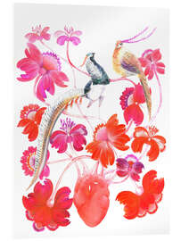 Acrylic print Tropical Birds and Flowers in a Pink Garden - Tetiana Savchenko