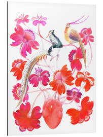 Tableau en aluminium Tropical Birds and Flowers in a Pink Garden - Tetiana Savchenko