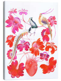 Lienzo Tropical Birds and Flowers in a Pink Garden - Tetiana Savchenko