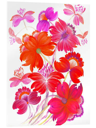 Tableau en verre acrylique Bouquet of bright red flowers