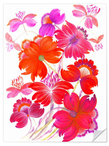 Selvklæbende plakat Bouquet of bright red flowers