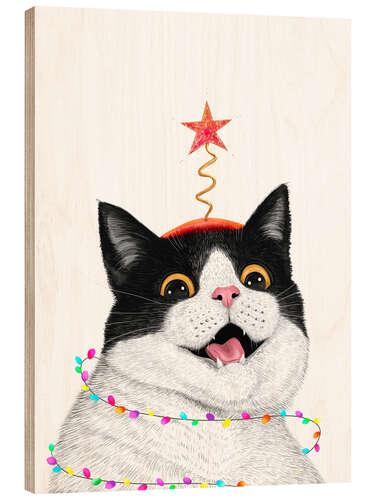 Print på træ Christmas cat