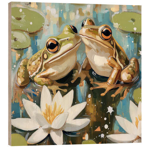 Cuadro de madera Two Frogs, One Heart