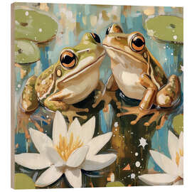Cuadro de madera Two Frogs, One Heart - DejaReve