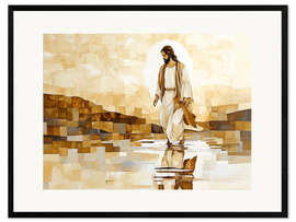 Gerahmter Kunstdruck Jesus geht durch den See