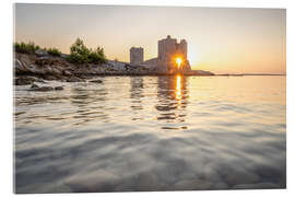 Acrylglasbild Sonnenaufgang am Meer, Burgruine in Vir, Dalmatien, Kroatien - Jan Wehnert
