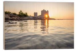 Cuadro de madera Sunrise at sea, castle ruins in Vir, Dalmatia, Croatia - Jan Wehnert