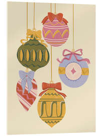 Tableau en verre acrylique Vintage Christmas Ornaments with Bows - Nikita Jariwala