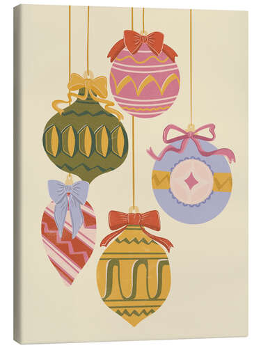 Leinwandbild Vintage Weihnachtsschmuck mit Schleifen