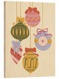Wood print Vintage Christmas Ornaments with Bows - Nikita Jariwala