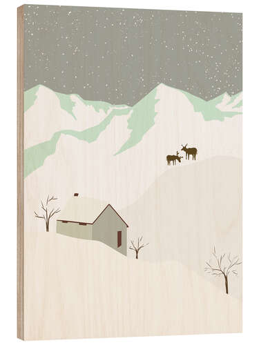 Wood print Snowy night