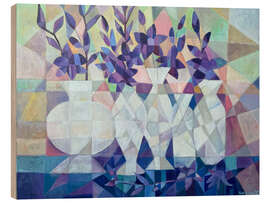 Holzbild Stillleben mit blauen Blumen