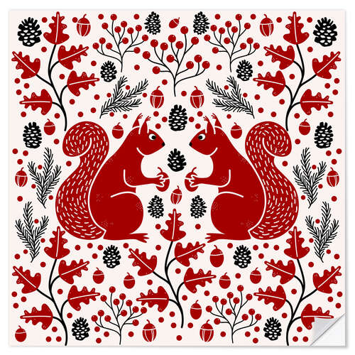 Adesivo murale Red Squirrels in the Forest