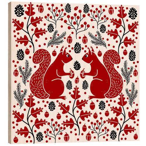 Wood print Red Squirrels in the Forest