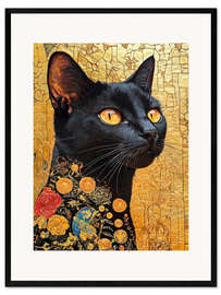 Gerahmter Kunstdruck Flüstern der Mitternachtskatze