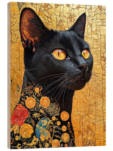 Cuadro de madera Whispers of the Midnight Cat