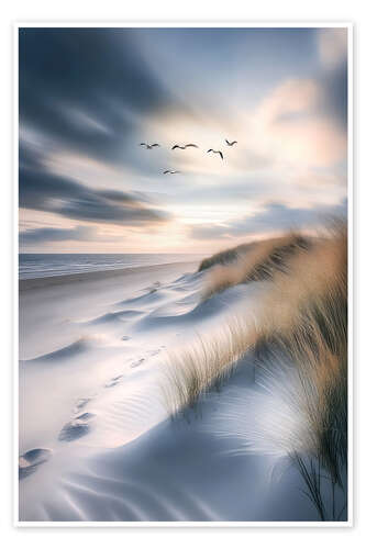 Poster Seagulls flying over the beach