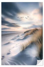Wall sticker Seagulls flying over the beach