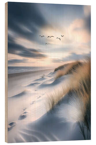 Obraz na drewnie Seagulls flying over the beach