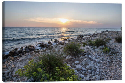 Lienzo Sunset on the pebble beach, Craotia