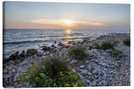 Leinwandbild Sonnenuntergang am Kieselstrand, Kroatien - Jan Wehnert