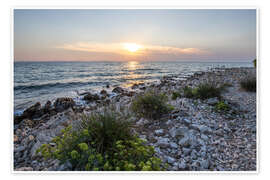 Wall print Sunset on the pebble beach, Craotia - Jan Wehnert