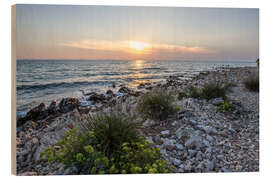 Wood print Sunset on the pebble beach, Craotia - Jan Wehnert