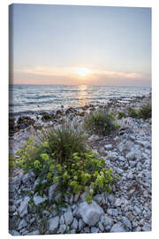 Leinwandbild Kieselstrand und Sonnenuntergang in Kroatien - Jan Wehnert