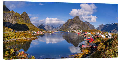 Leinwandbild Herbst im Fischerdorf Reine, Lofoten, Norwegen