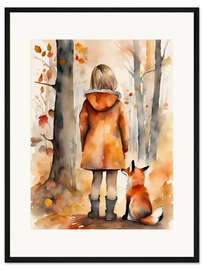 Gerahmter Kunstdruck Mädchen mit Fuchs - Ohkimiko