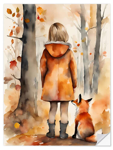 Autocolante decorativo Girl with Fox