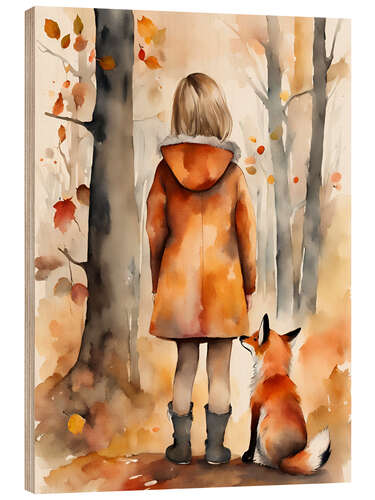 Trätavla Girl with Fox