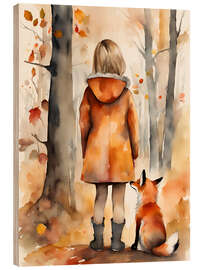 Trätavla Girl with Fox