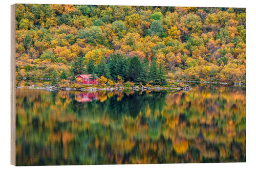 Holzbild Herbst auf den Lofoten, Norwegen