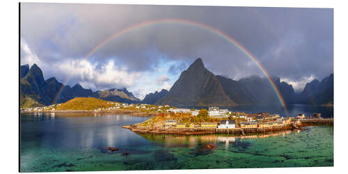 Cuadro de aluminio Rainbow over Sakrisoy Island, Lofoten, Norway