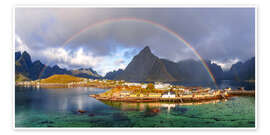 Poster Rainbow over Sakrisoy Island, Lofoten, Norway