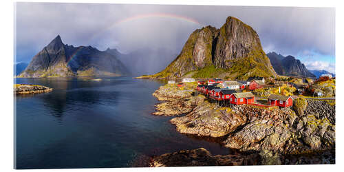 Cuadro de metacrilato Rainbow over fishing village Hamnoy, Lofoten, Norway